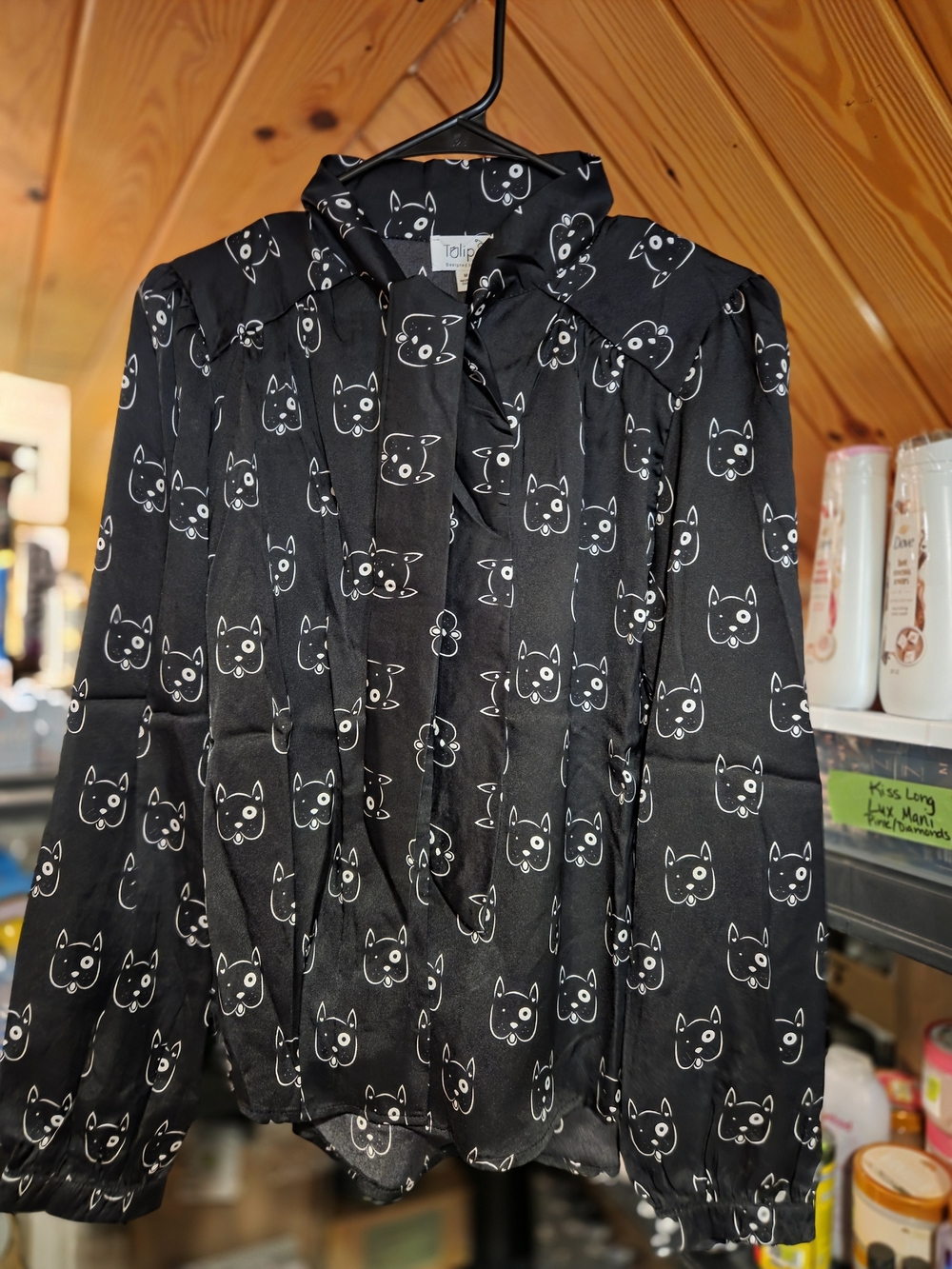 Tulip B Black Dog Print Button-Up Blouse